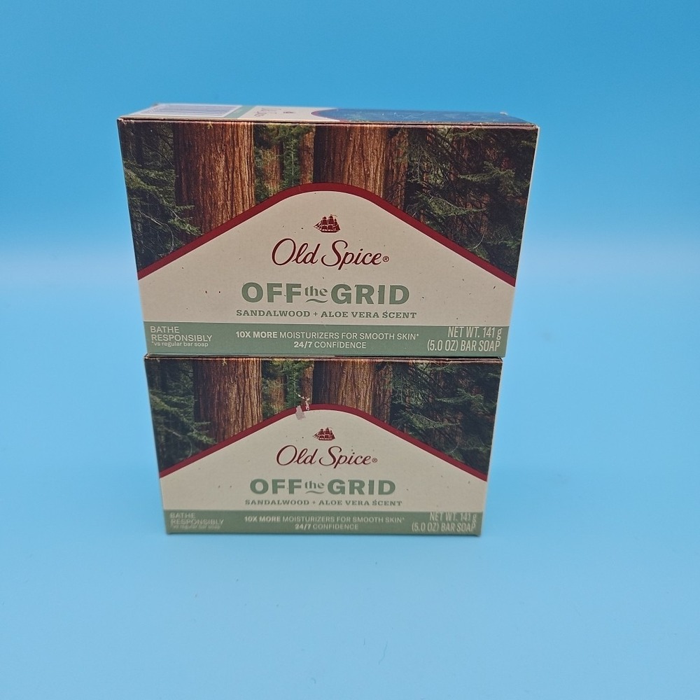 (2) NEW Old Spice Off The Grid Sandalwood Aloe Vera Body Cleansing 5 oz Bars